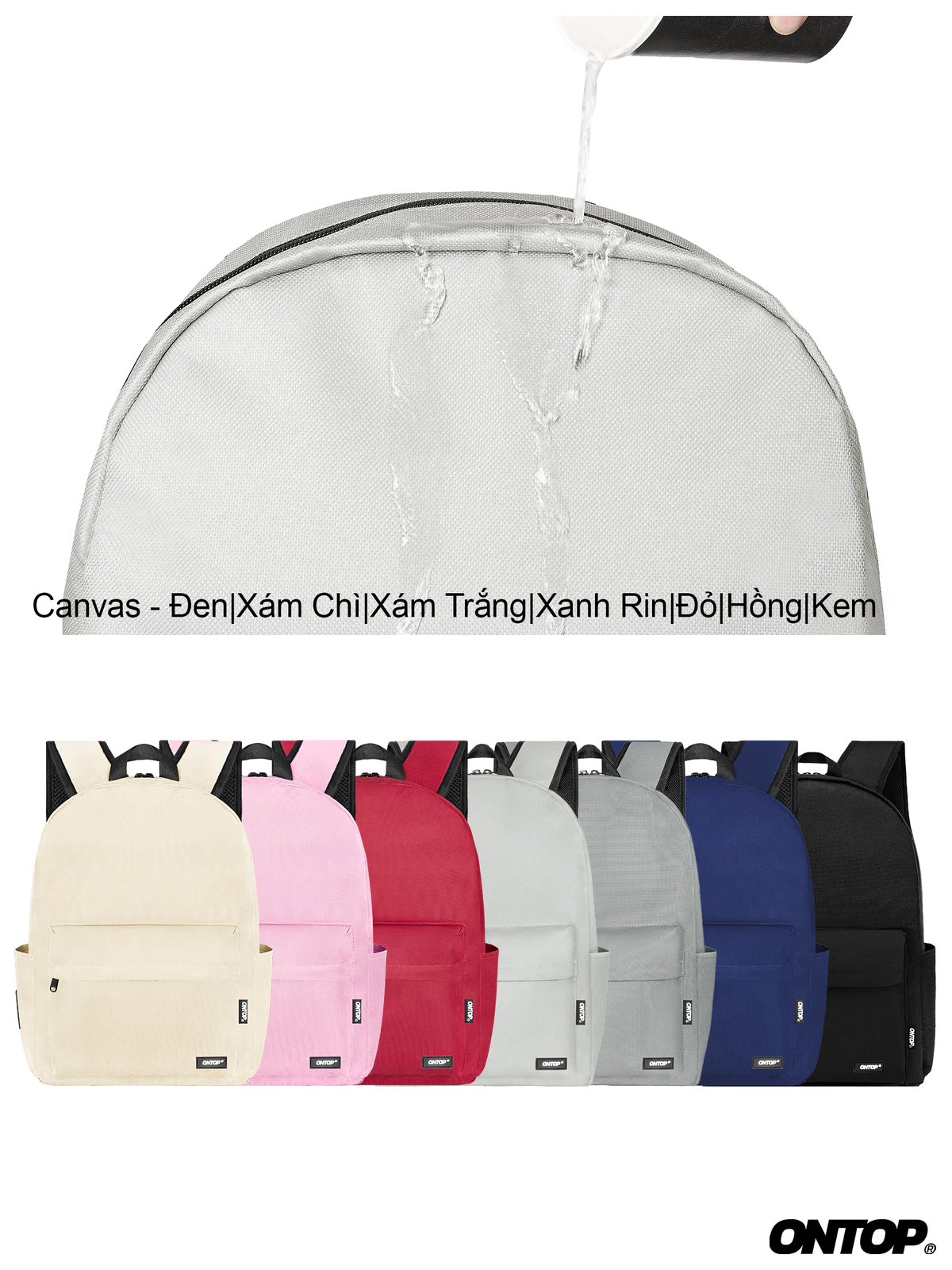 Balo đi học basic nam nữ ONTOP vải canvas đựng vừa laptop 14inches màu đen local brand Casual | O-P54