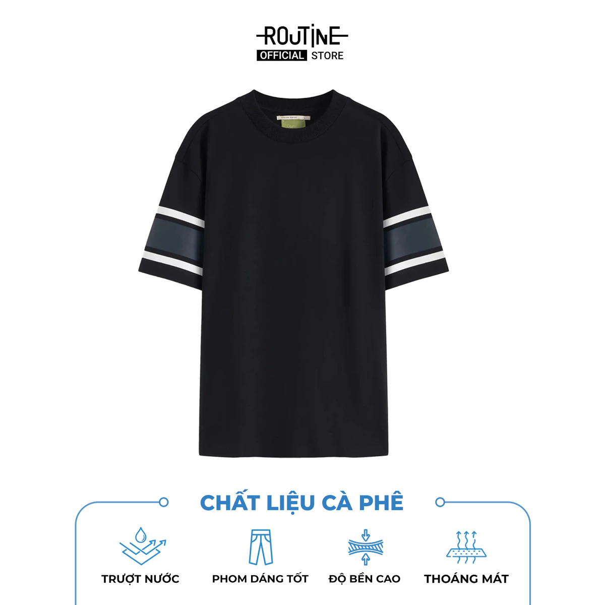 [ĐƠN 699K TẶNG VỚ] Áo Thun Tay Ngắn Vải S.Café Phối Sọc Tay Form Loose - Routine 10S25TSS007
