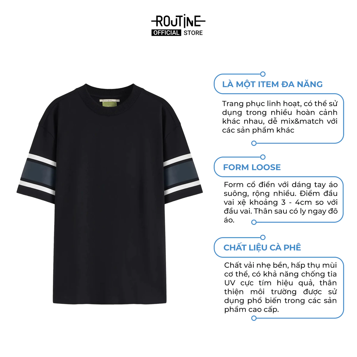 [ĐƠN 699K TẶNG VỚ] Áo Thun Tay Ngắn Vải S.Café Phối Sọc Tay Form Loose - Routine 10S25TSS007