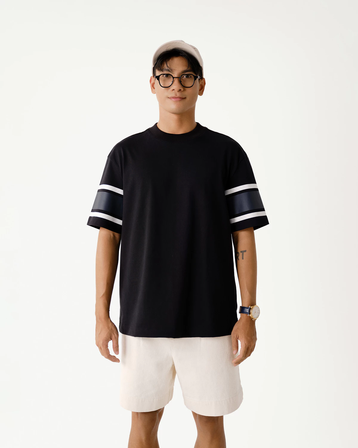 [ĐƠN 699K TẶNG VỚ] Áo Thun Tay Ngắn Vải S.Café Phối Sọc Tay Form Loose - Routine 10S25TSS007