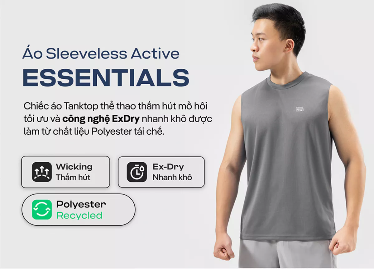 Set tập thể thao Áo Sleeveless Active Essentials + Quần Shorts 5" Moving Coolmate