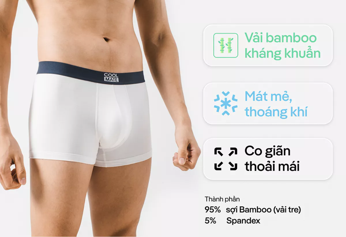 Combo 5 quần lót sịp nam trunk bamboo mềm mại, kháng khuẩn, thấm hút Coolmate [Màu ngẫu nhiên]