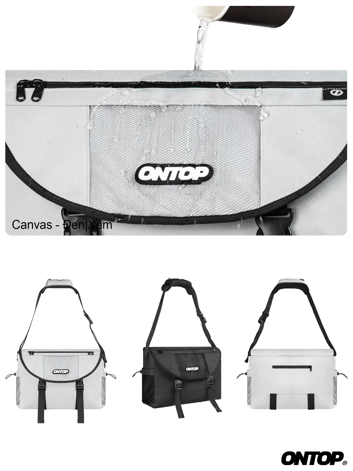 Túi đeo chéo to nhiều ngăn cỡ lớn ONTOP đựng laptop đi học đi du lịch vải canvas nhiều màu | O-B73