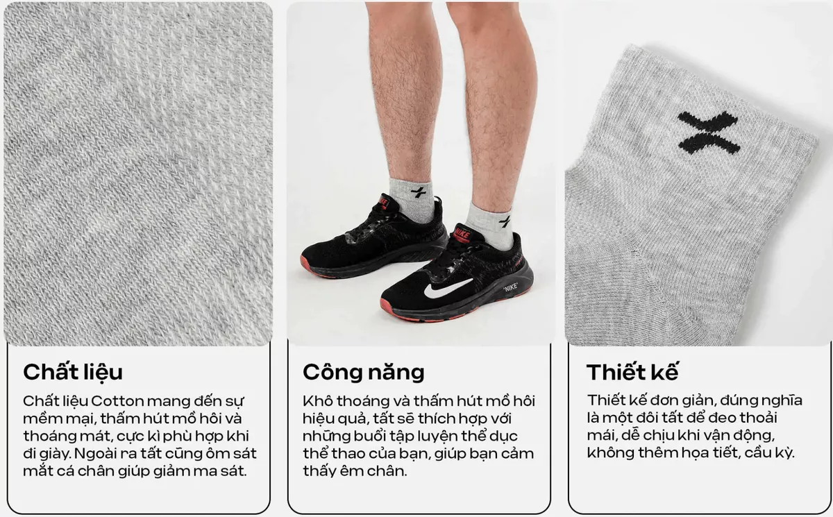 Pack 3 tất vớ active cổ trung mềm mại thoáng khí Coolmate  [Không đổi trả]