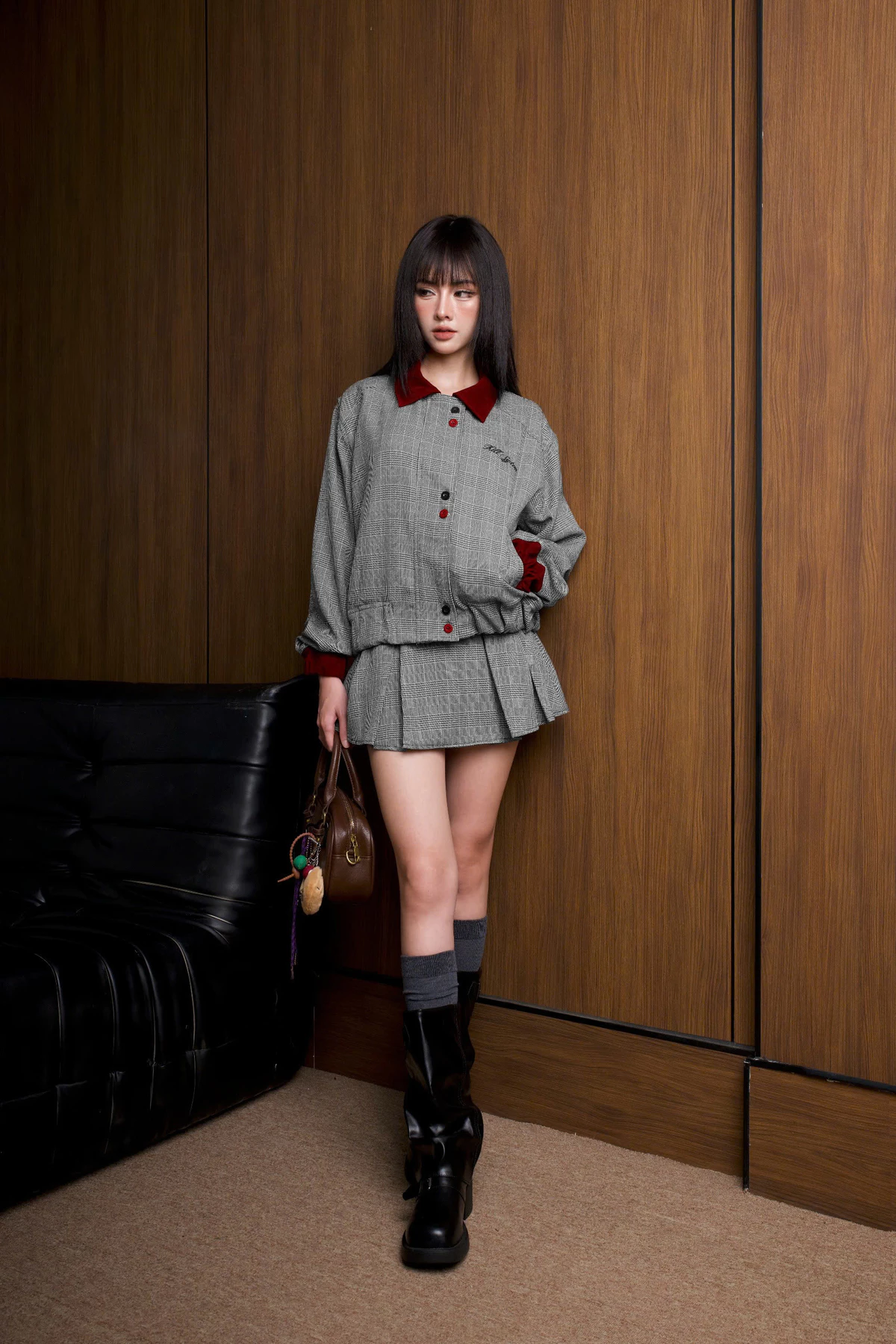 Set áo khoác bomber phối chân váy xếp ly CHARLOTTE - 𝐊𝐈𝐋𝐋 𝐒𝐘𝐒𝐓𝐄𝐌