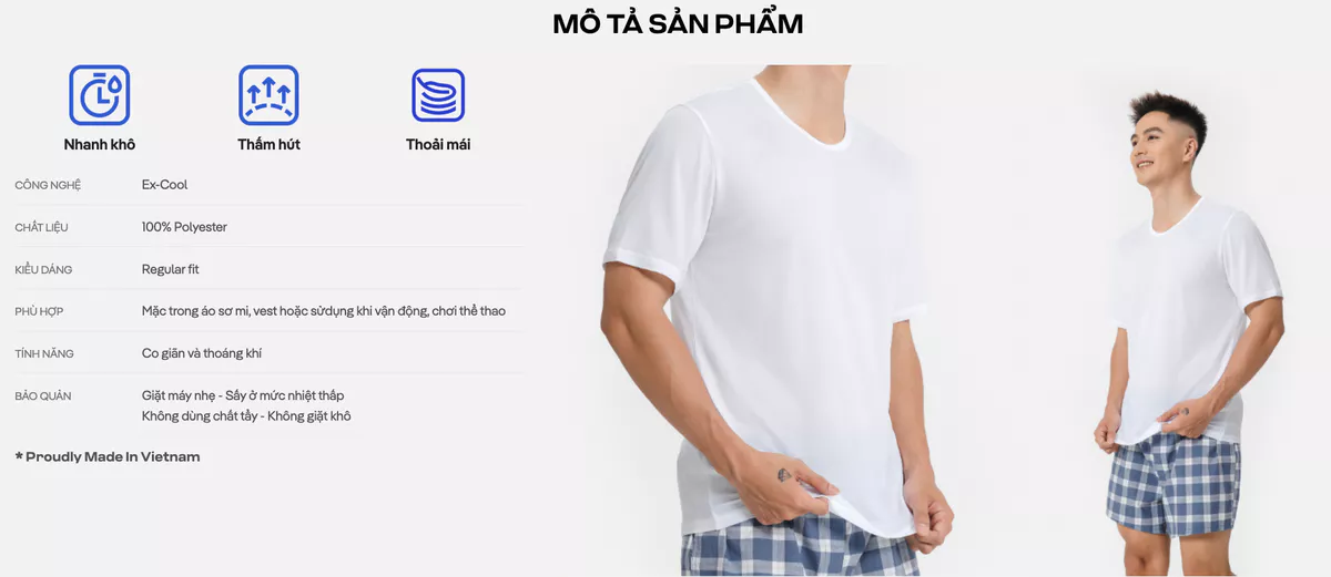 Áo thun Excool nam mặc nhà, áo mặc trong mềm mại, thoáng khí, thấm hút Coolmate