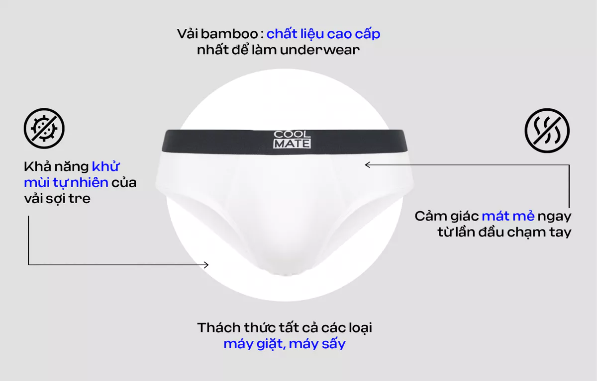 Set 2 quần lót nam Bamboo Brief tam giác mềm mại, thấm hút, kháng khuẩn Coolmate