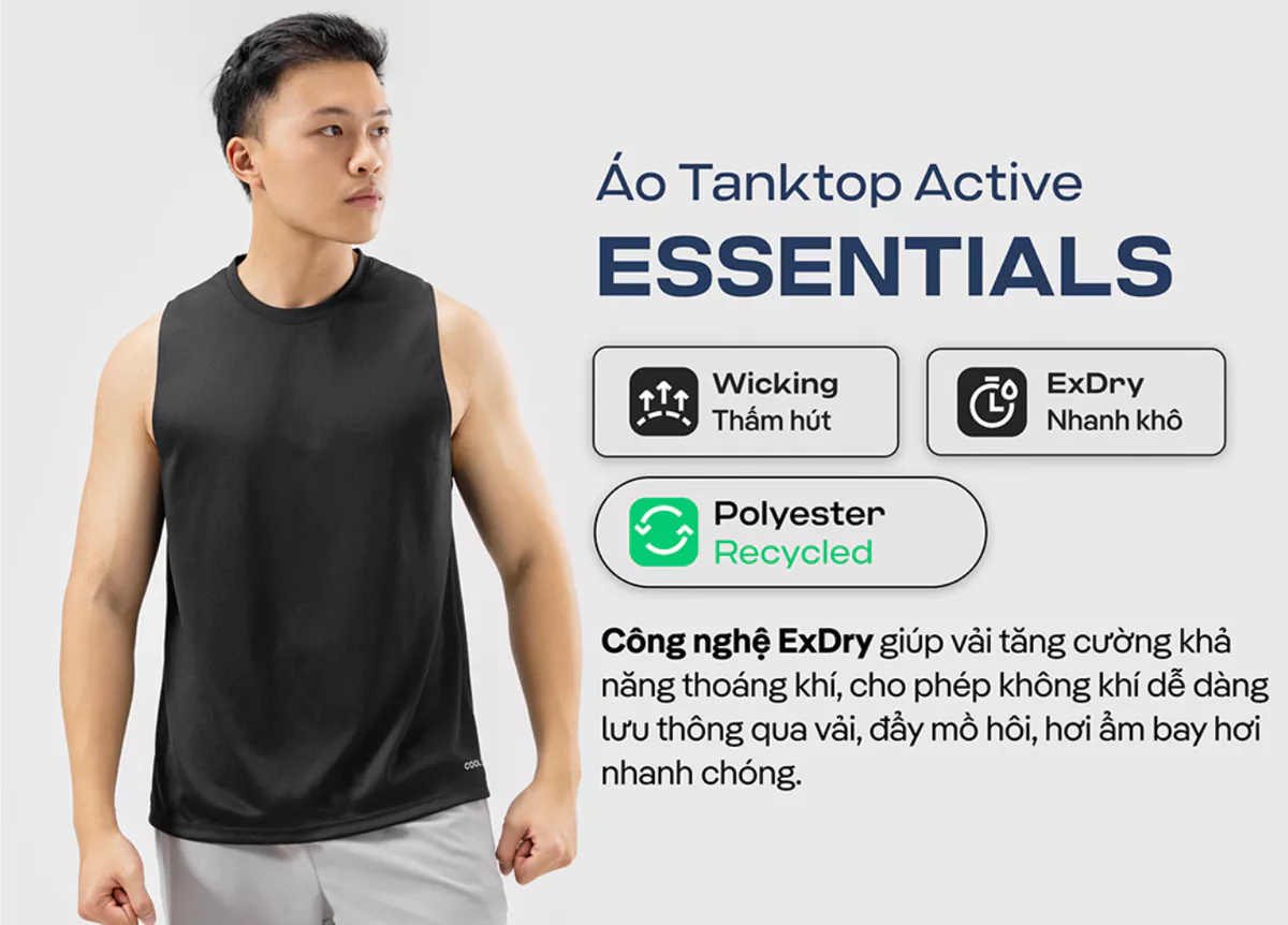 Set thể thao Áo thun Coolmate Basics và Áo tanktop Active Essentials thoáng mát Coolmate