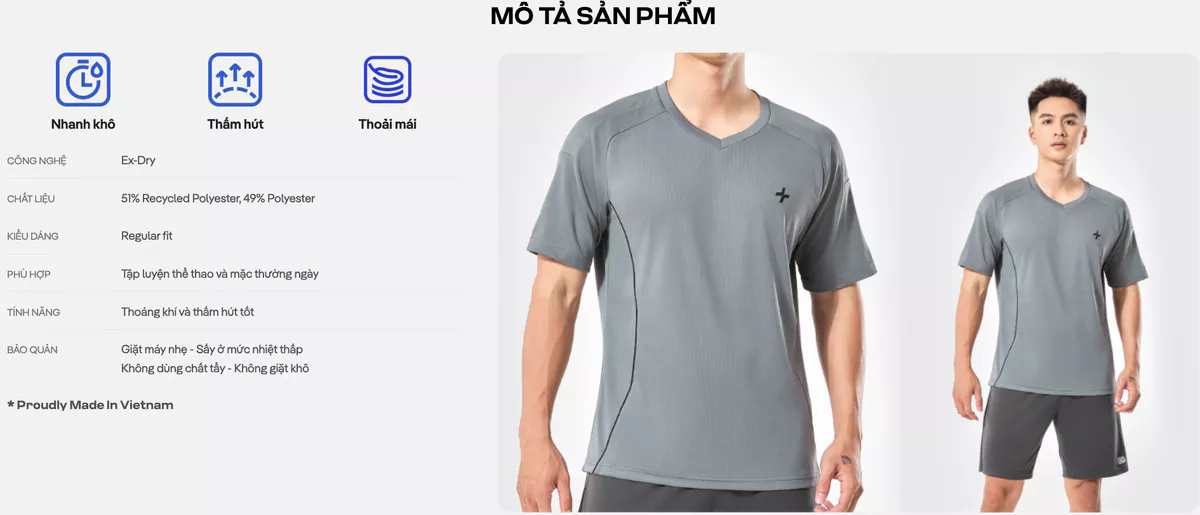 Áo thun thể thao nam Pickleball Tennis FlexLine Active V-neck thấm hút tốt thoáng khí Coolmate