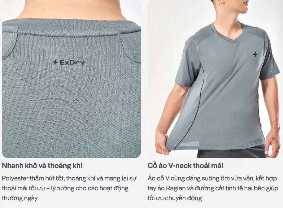Áo thun thể thao nam Pickleball Tennis FlexLine Active V-neck thấm hút tốt thoáng khí Coolmate