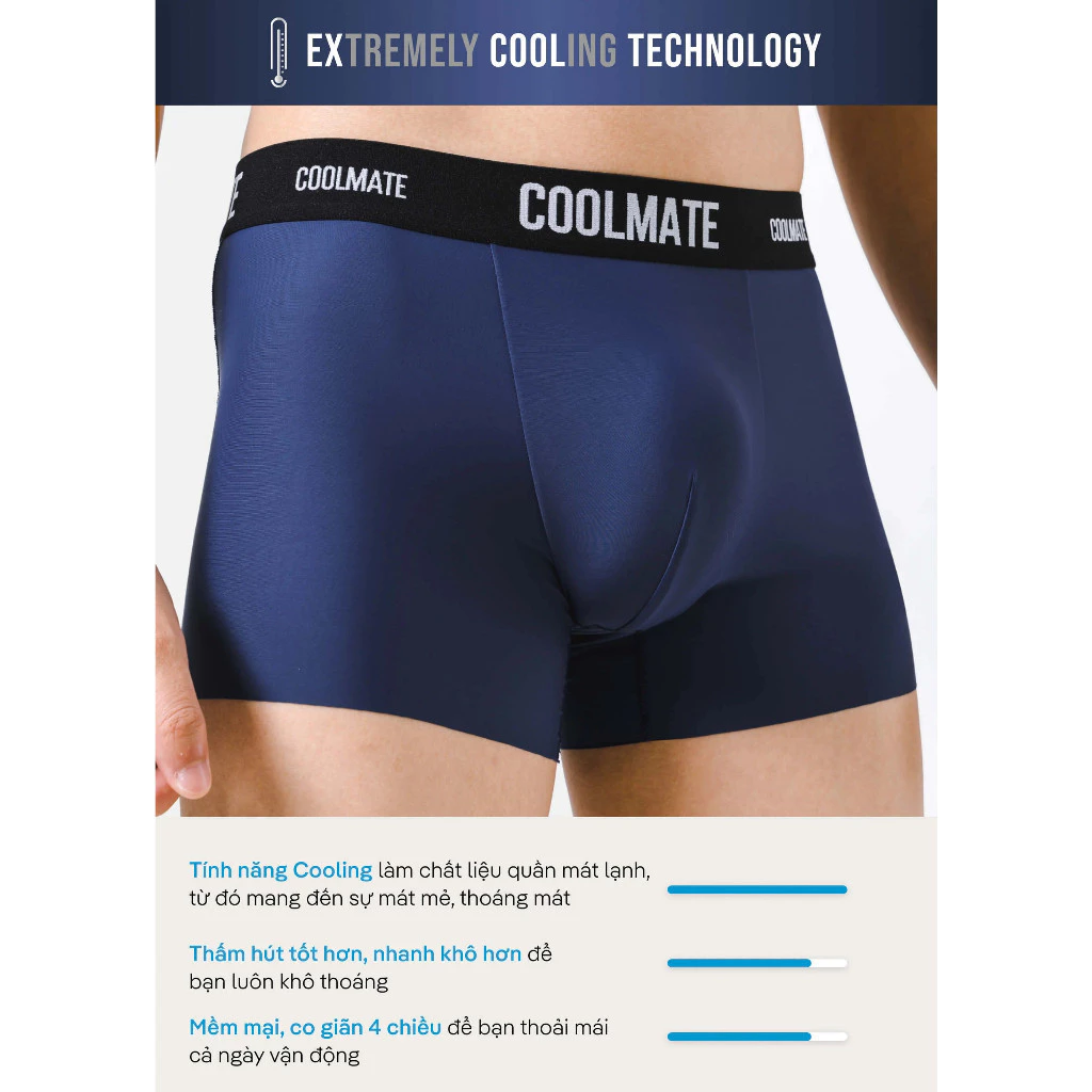 Combo 3 quần lót Trunk Excool Clean Cut mát mẻ, co giãn, siêu thấm hút Coolmate