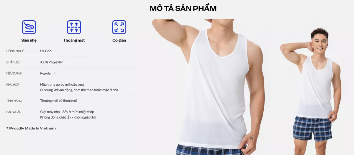 Áo Ba Lỗ Nam Mặc Trong Thoáng Khí, Excool Coolmate