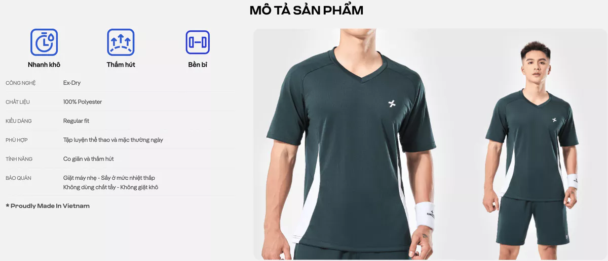 Áo thun Tshirt thể thao nam Pickleball Promax Sideflow cổ V-neck co giãn thấm hút tốt Coolmate