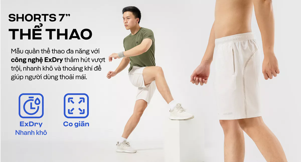 Combo 2 Quần Shorts thể thao 7 inch đa năng thoáng khí Exdry Coolmate