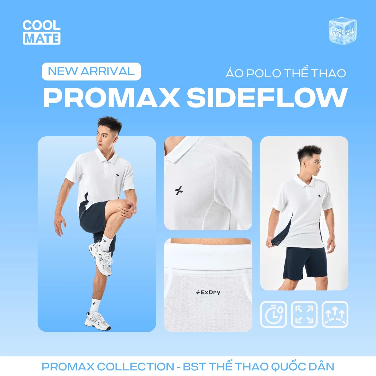 Áo Polo thể thao nam Pickleball Promax Sideflow thoáng khí co giãn thấm hút tốt Coolmate
