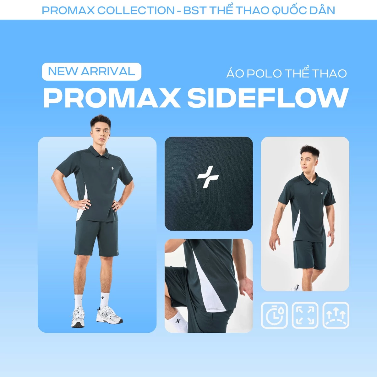 Áo Polo thể thao nam Pickleball Promax Sideflow thoáng khí co giãn thấm hút tốt Coolmate