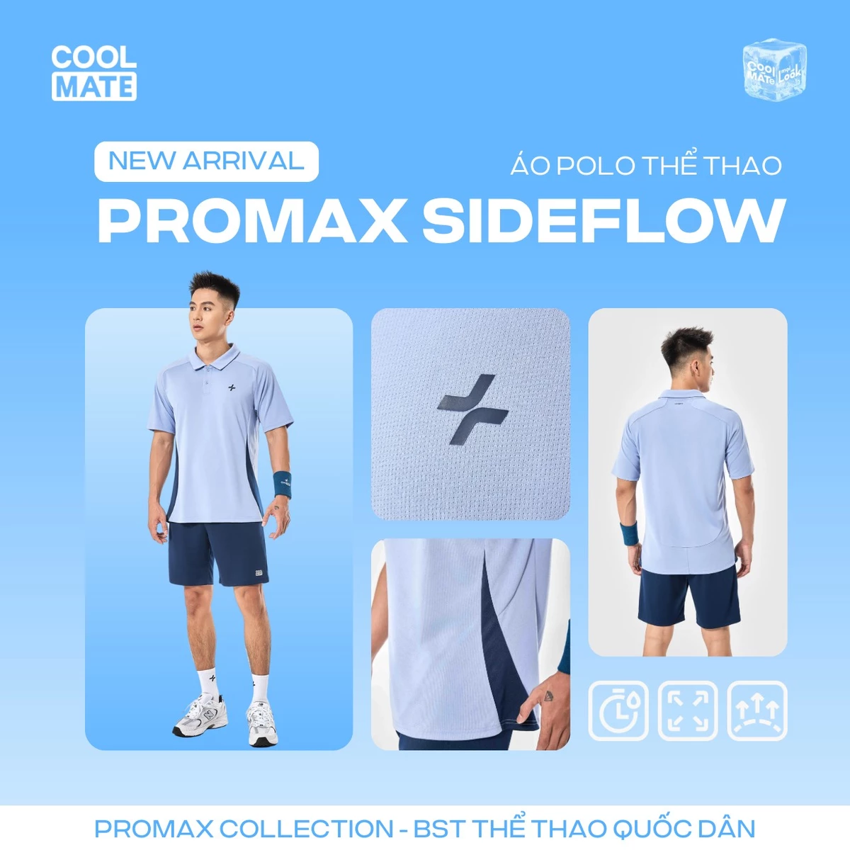 Áo Polo thể thao nam Pickleball Promax Sideflow thoáng khí co giãn thấm hút tốt Coolmate