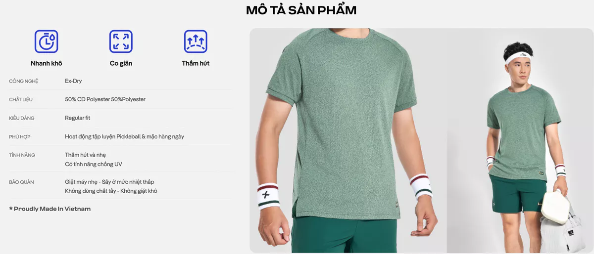Áo thun thể thao nam Pickleball Drive Shot, thoáng khí thấm hút tốt Coolmate