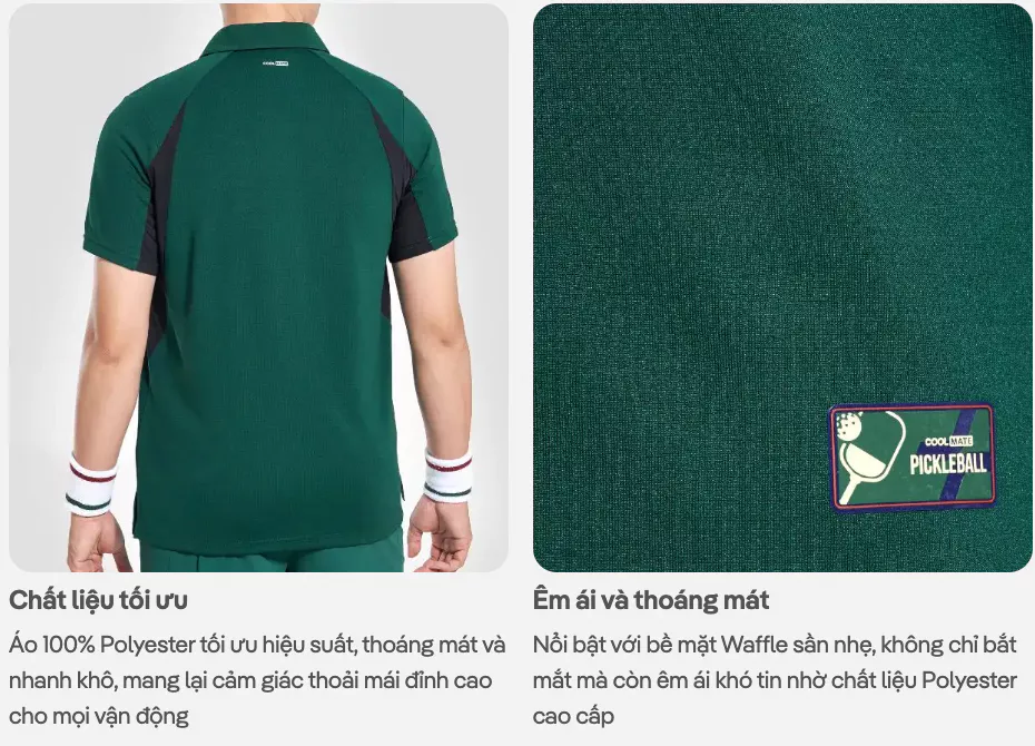 Áo polo thể thao nam Pickleball Baseline Nhanh khô, Thoáng khí, Thấm hút tốt Coolmate