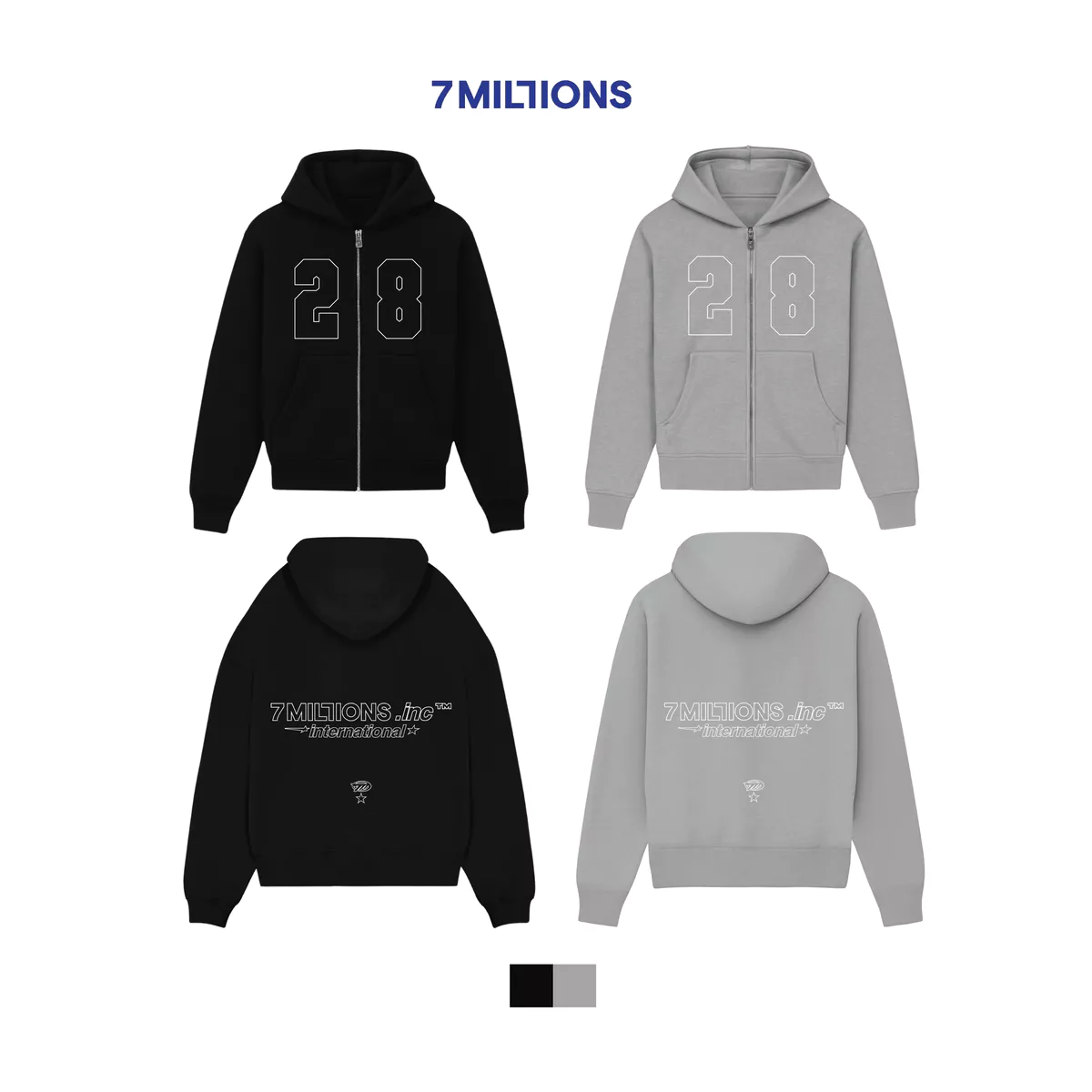 Áo Khoác Hoodie Zip "28" Oversized 7MILLIONS (Đen & Xám)