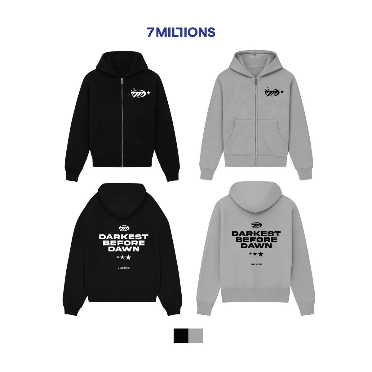 Áo Khoác Hoodie Zip "Darkest Before Dawn" Oversized 7MILLIONS (Xám & Đen)