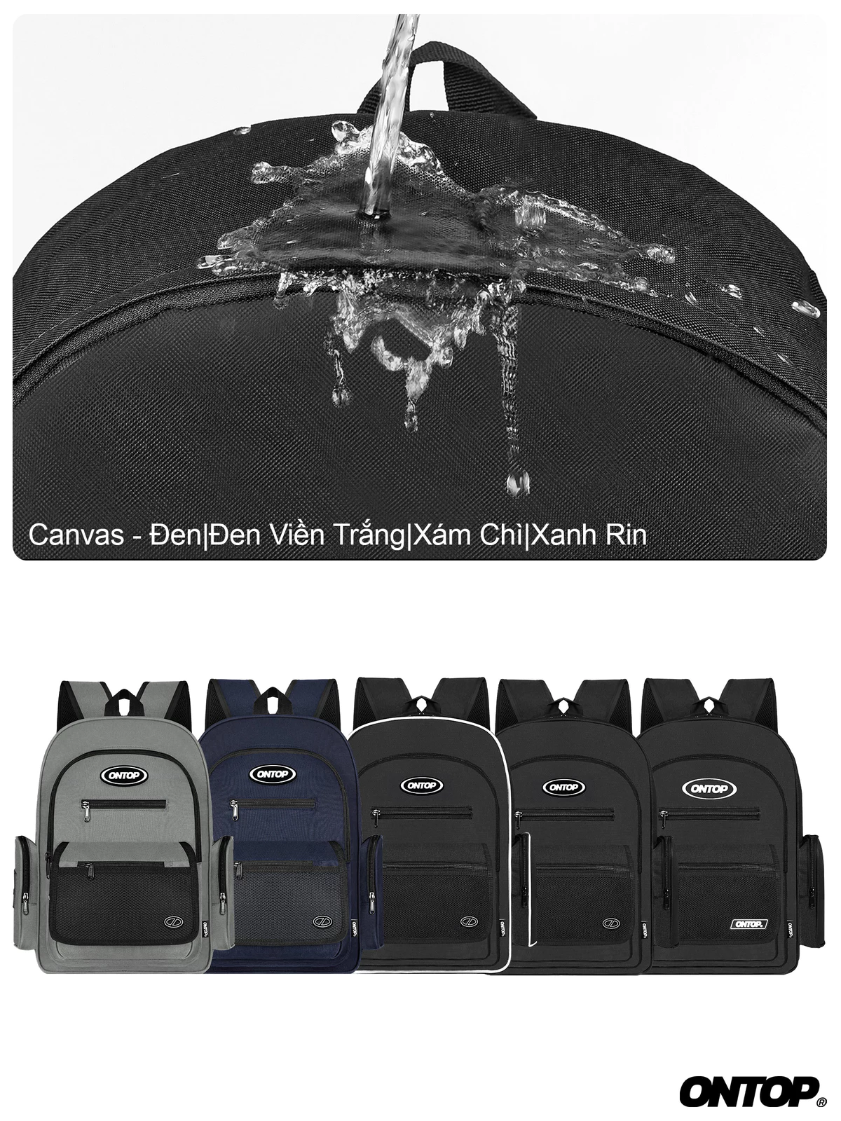 Balo đi học nhiều ngăn vải canvas ONTOP đựng vừa laptop 15.6 inches màu đen local brand Mesh Backpack | O-P30 & O-P74