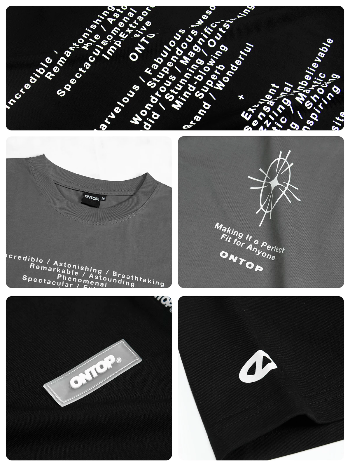 Áo thun form rộng in chữ màu đen xám ONTOP vải cotton thoáng mát local brand nam nữ Incredible | O21-T7