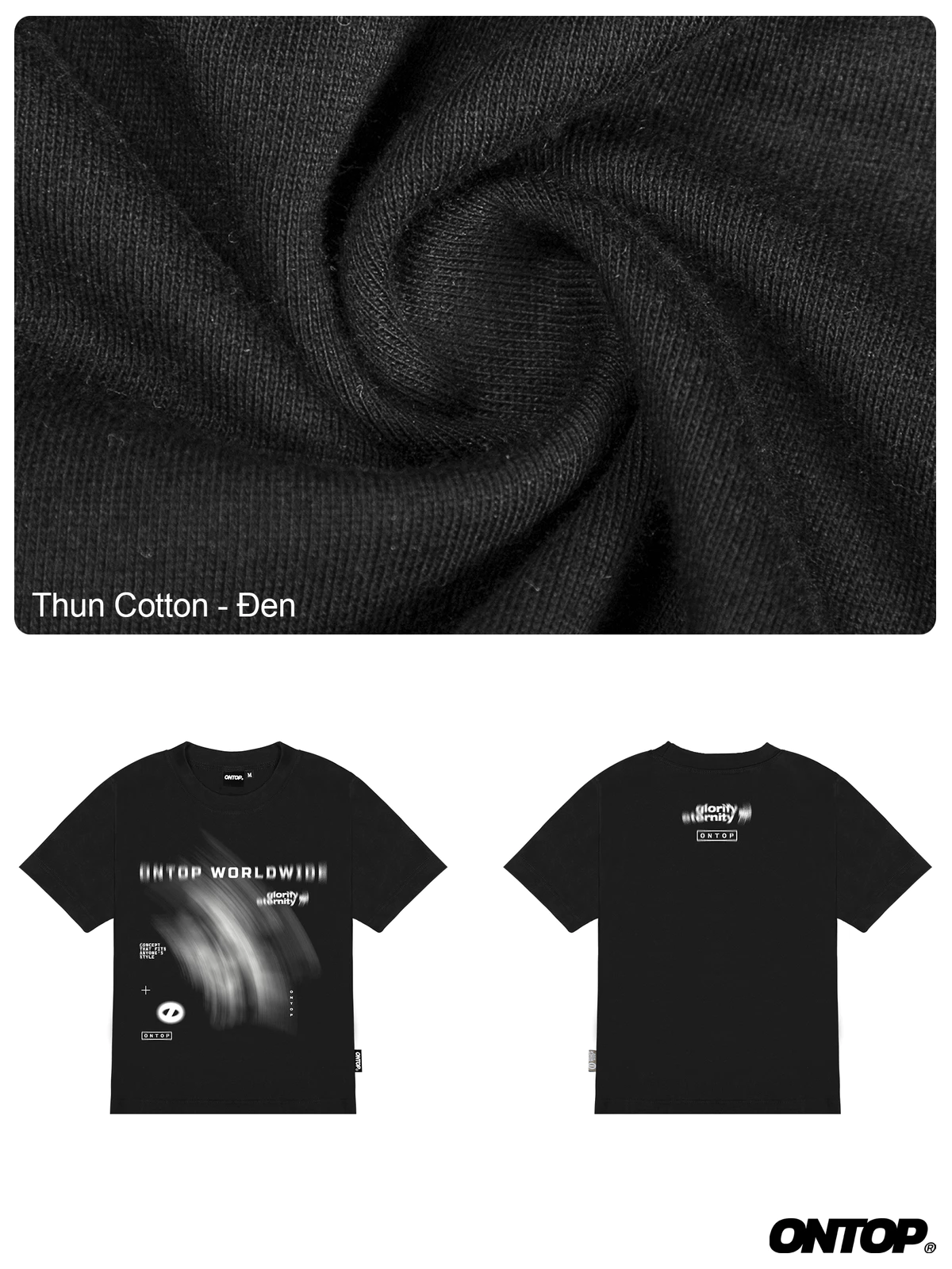 Áo baby tee màu đen in họa tiết ONTOP tay ngắn, tôn dáng vải cotton thoáng mát local brand nữ Ripple | O21-T5