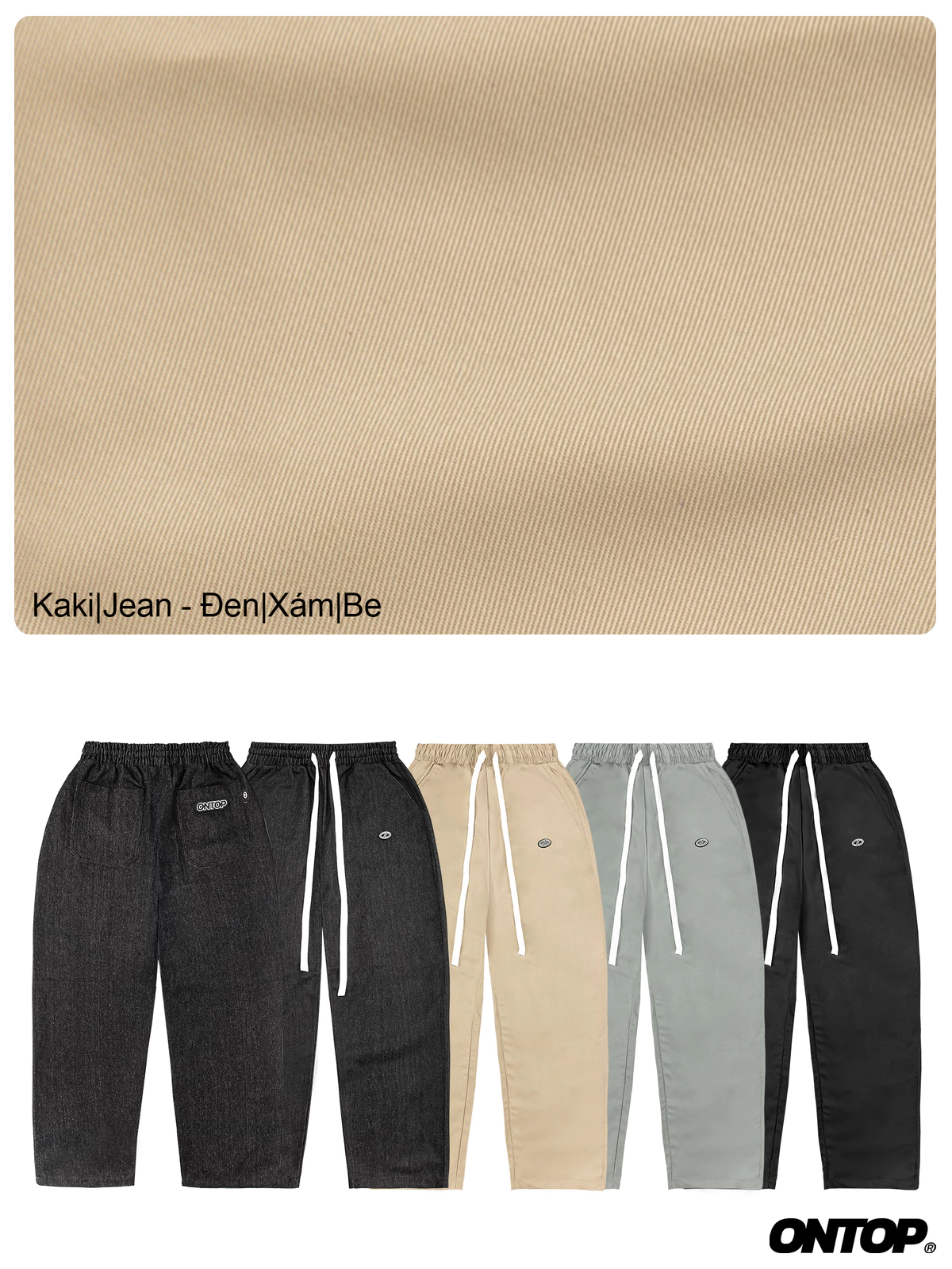 Quần ống suông nam nữ nhiều màu ONTOP tag su dây rút bo chun local brand chất liệu kaki, jean | O14-Q1&O25-Q1&O-Q2