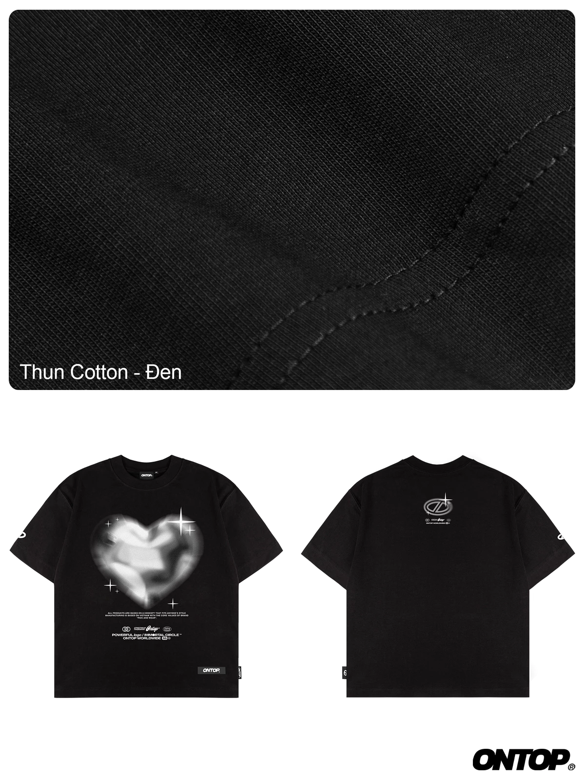 Áo thun in hình trái tim màu đen ONTOP local brand nam nữ vải cotton thoáng mát Tee Frosty | O21-T9