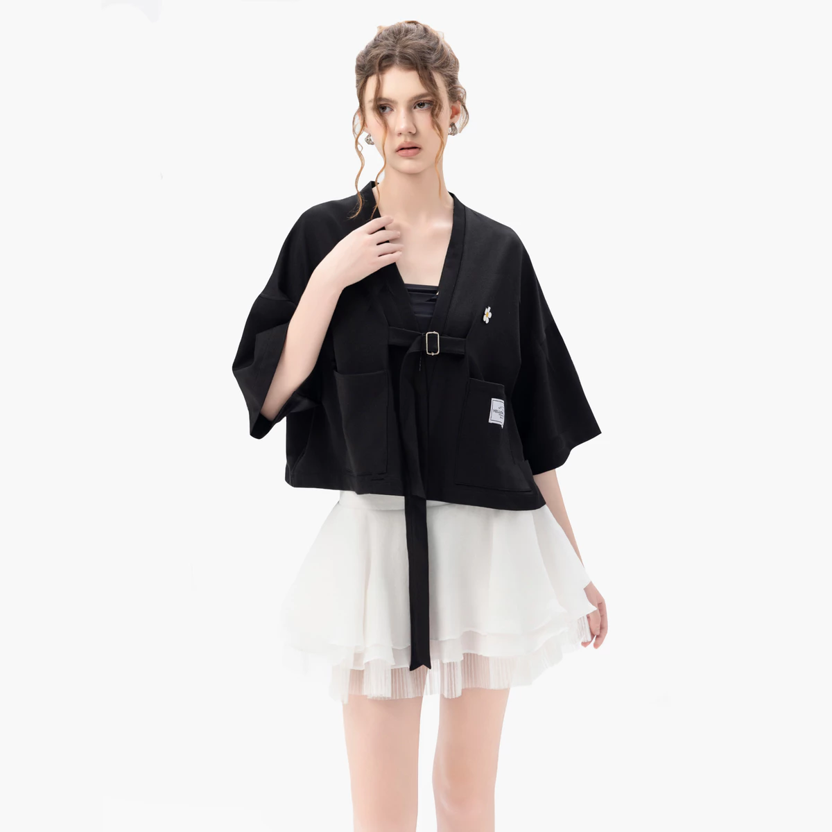Áo kimono YELLOW FLICKER logo hoa form boxy