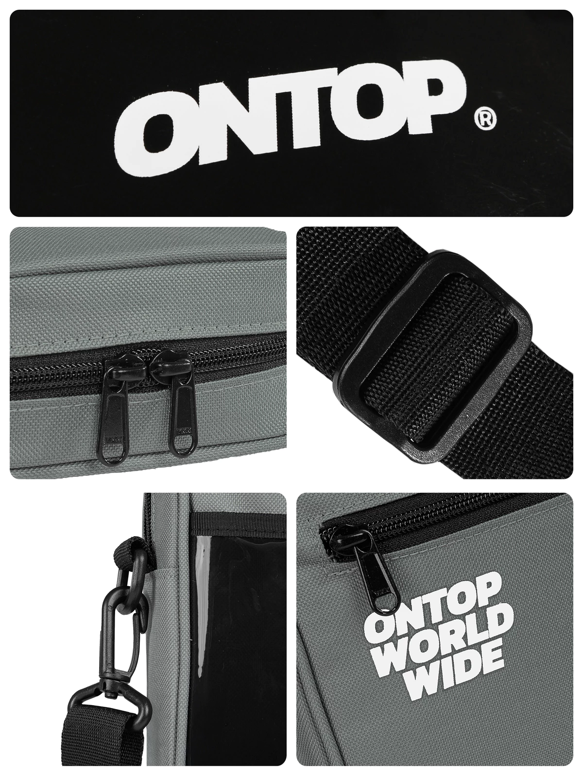 Túi đeo chéo canvas nhỏ nhiều ngăn ONTOP phối nhựa trong suốt màu đen, xám local brand nam nữ Worldwide Pocket| O-B023
