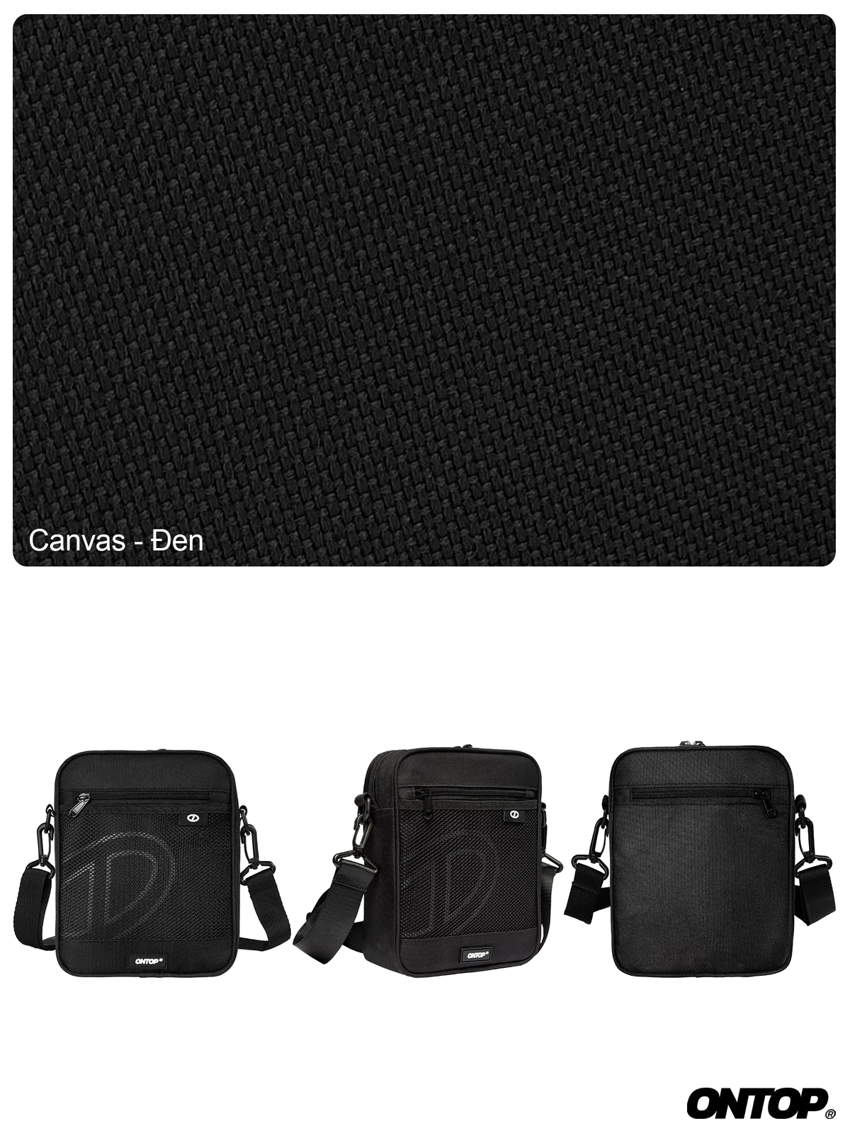 Túi đeo chéo vải canvas phối lưới ONTOP màu đen nhiều ngăn, đựng vừa khổ A5 local brand nam nữ Mesh Pocket | O-B59