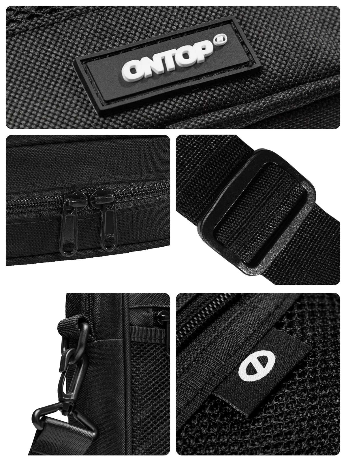 Túi đeo chéo vải canvas phối lưới ONTOP màu đen nhiều ngăn, đựng vừa khổ A5 local brand nam nữ Mesh Pocket | O-B59