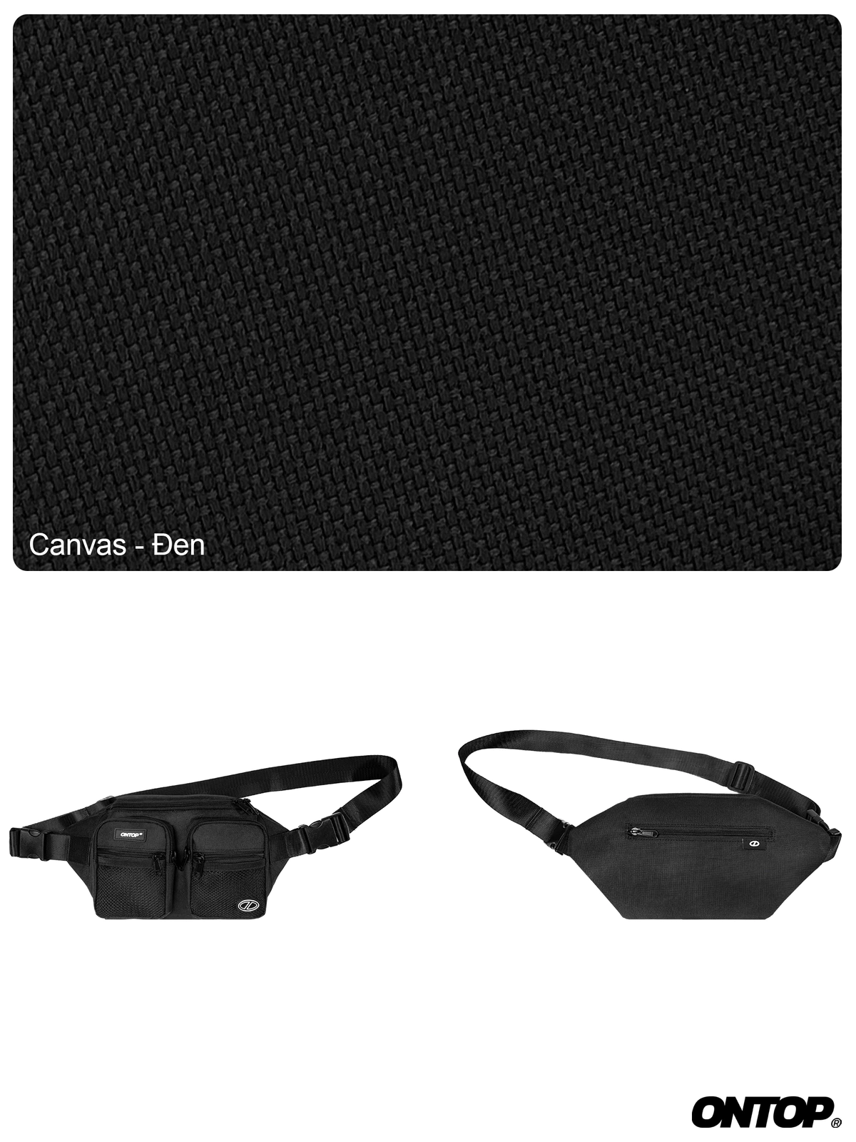 Túi bao tử đeo bụng vải canvas ONTOP màu đen phối lưới nhiều ngăn local brand nam nữ Mesh Bumbag | O-B64