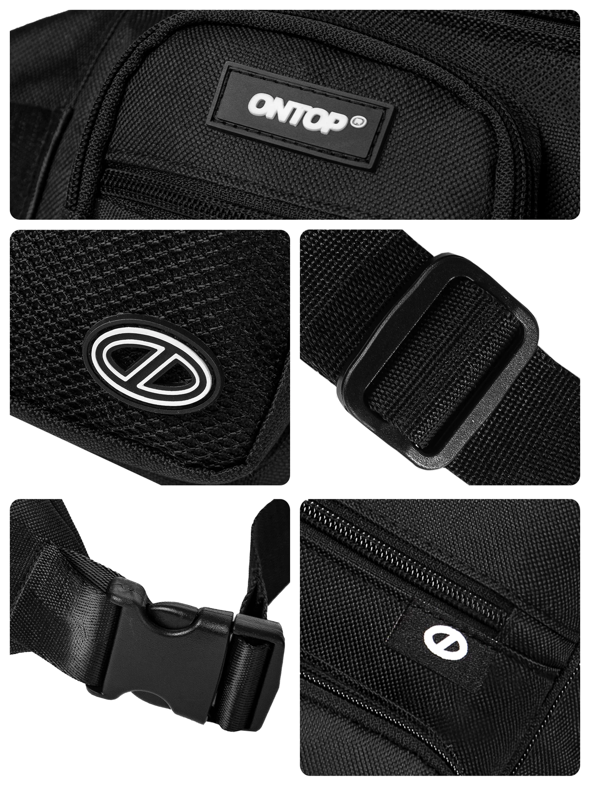 Túi bao tử đeo bụng vải canvas ONTOP màu đen phối lưới nhiều ngăn local brand nam nữ Mesh Bumbag | O-B64