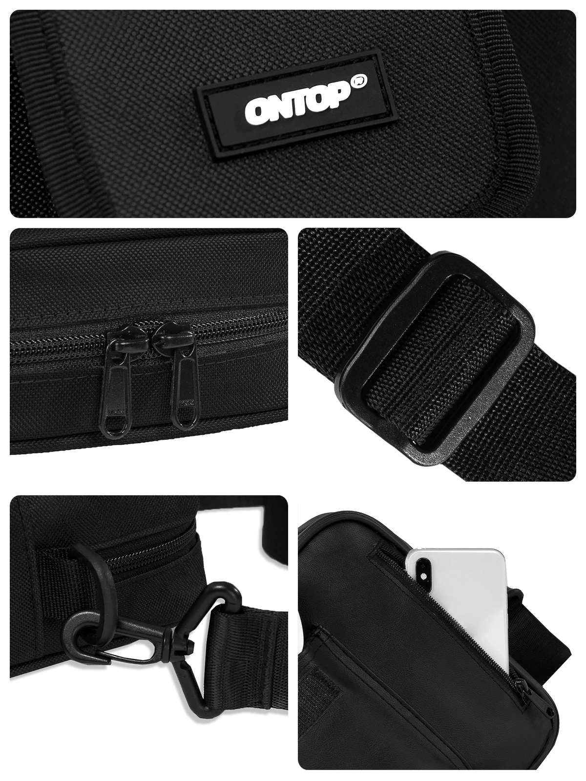 Túi đeo chéo đen nhiều ngăn nam nữ ONTOP vải canvas và da kháng nước đựng vừa khổ A5 local brand |O-B43 & O-B45