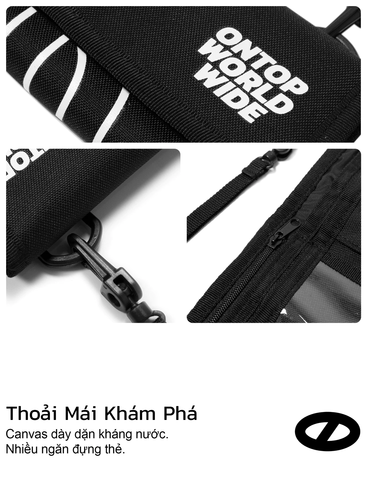 Ví vải canvas nam nữ màu đen ONTOP nắp gập tặng kèm keychain local brand Worldwide Wallet l O-V022
