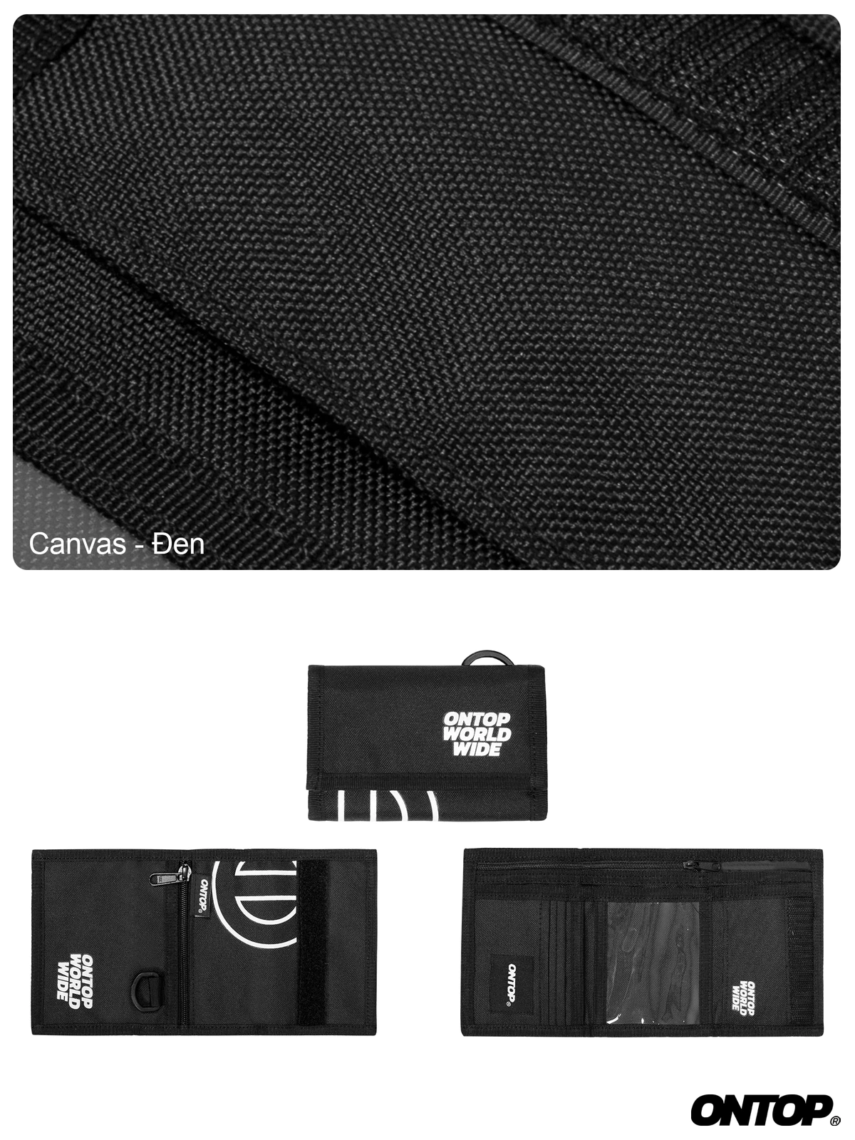 Ví vải canvas nam nữ màu đen ONTOP nắp gập tặng kèm keychain local brand Worldwide Wallet l O-V022