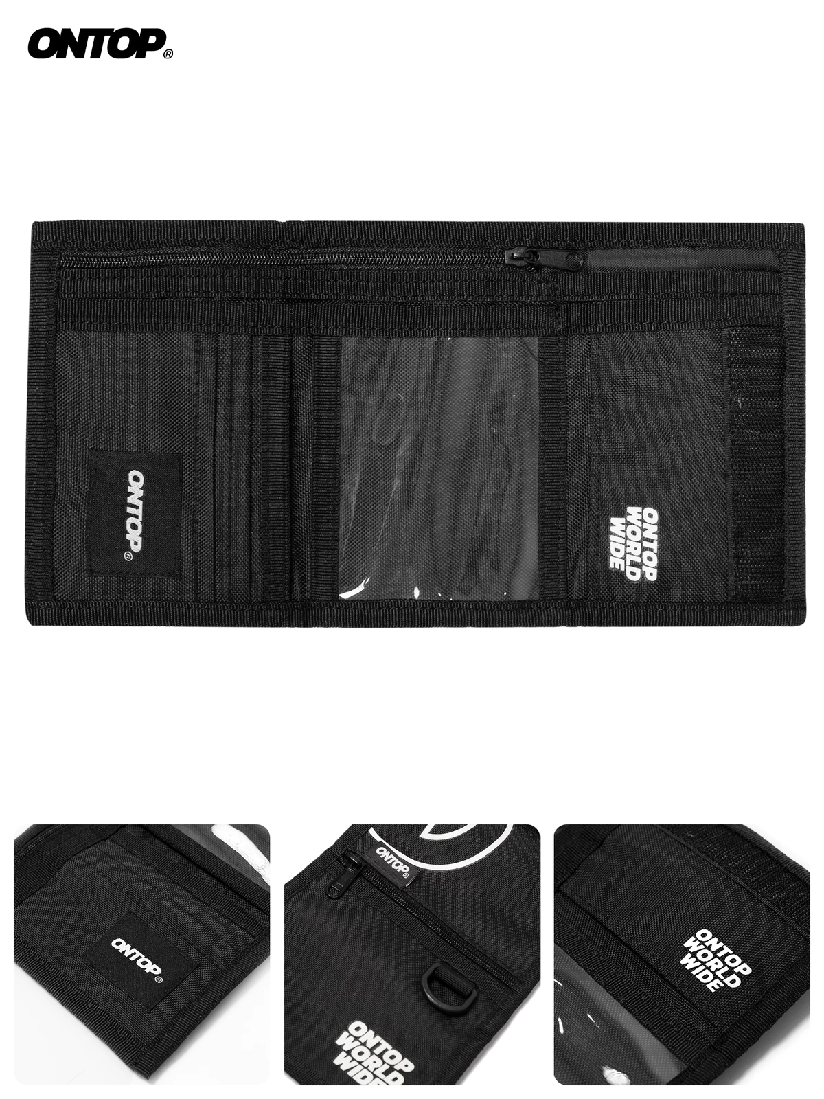 Ví vải canvas nam nữ màu đen ONTOP nắp gập tặng kèm keychain local brand Worldwide Wallet l O-V022