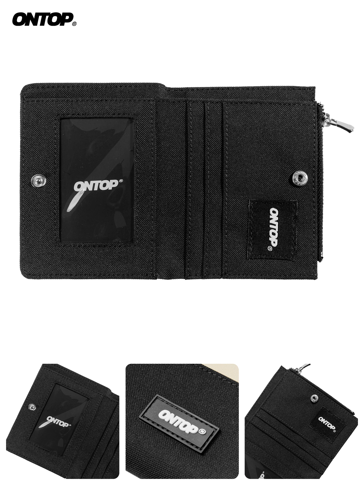 Ví canvas phối da local brand ONTOP nam nữ nhiều ngăn màu đen, kem Bi-Fold Bastille Wallet with Zip | O-V49
