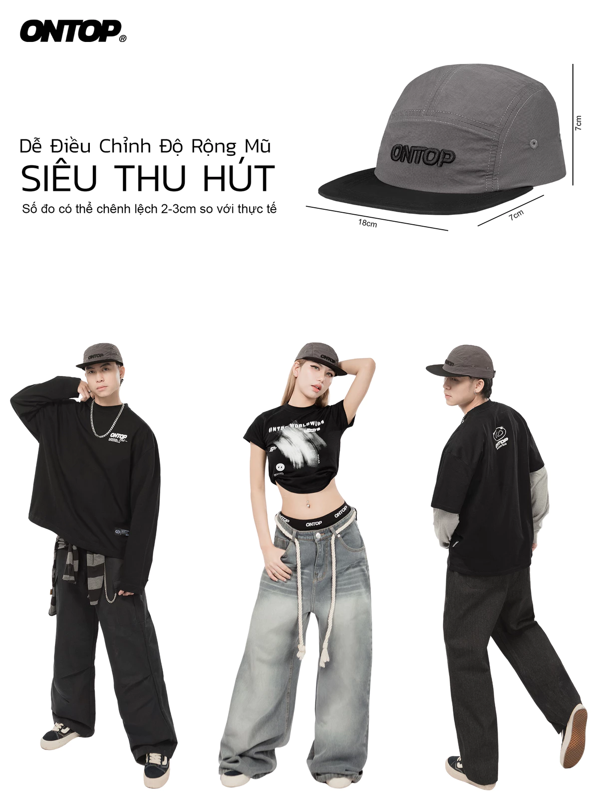 Mũ snapback xám local brand ONTOP có khóa điều chỉnh vòng đầu, lưỡi trai cho nam nữ | O-C1