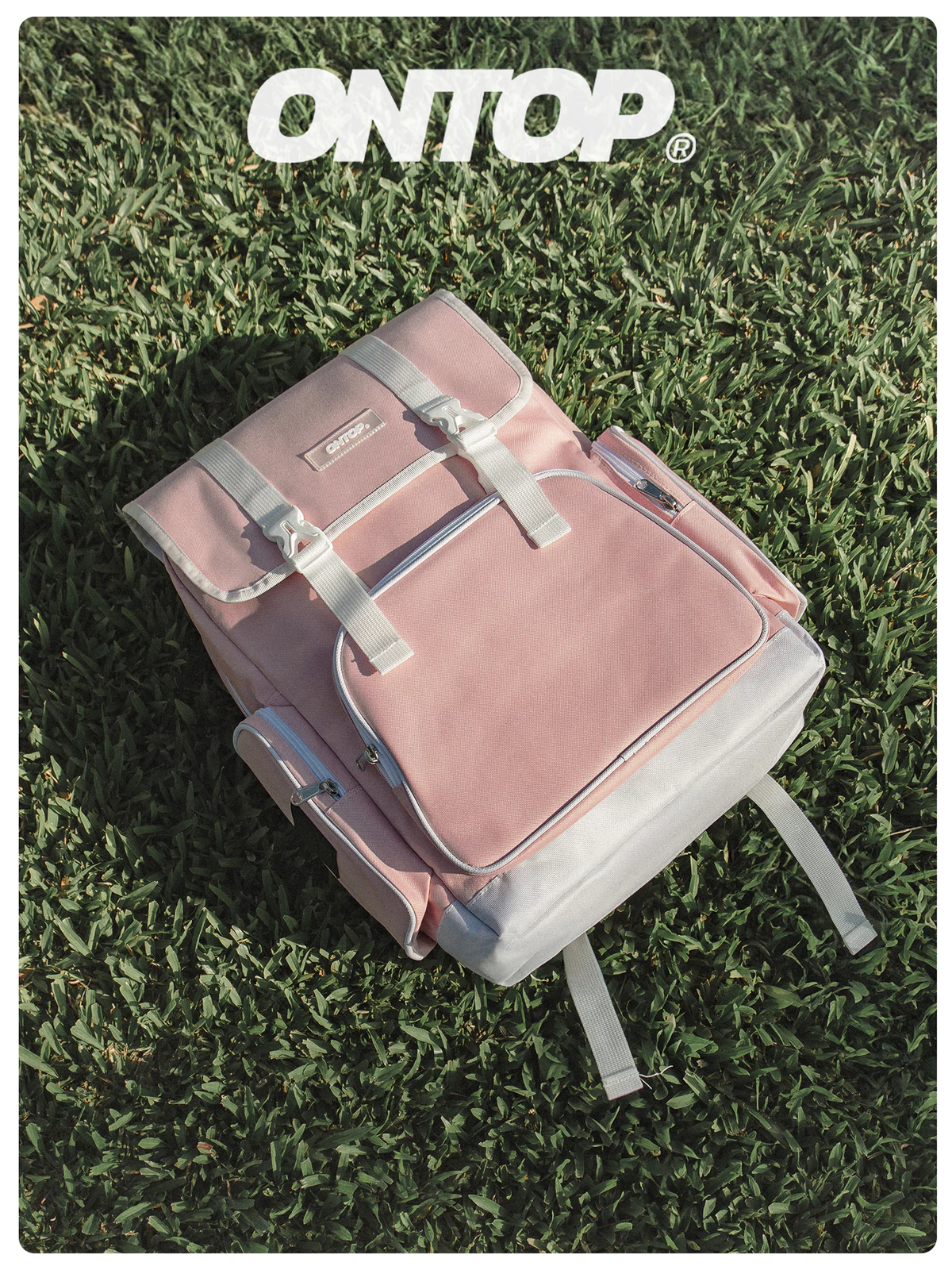 Balo canvas nắp gập local brand ONTOP đựng vừa laptop 15.6inch màu đen, xám, kem, hồng Mili Backpack | O-P34