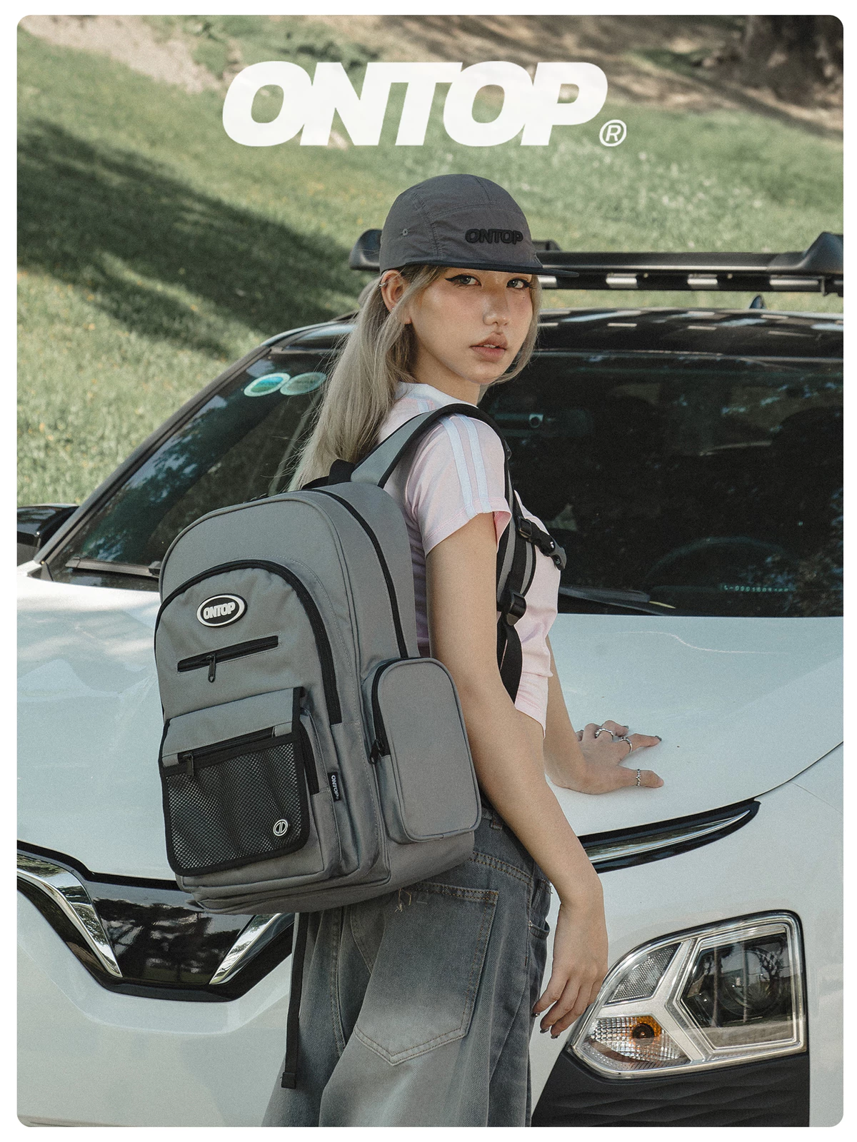 Balo đi học nhiều ngăn vải canvas ONTOP đựng vừa laptop 15.6 inches màu đen local brand Mesh Backpack | O-P30 & O-P74