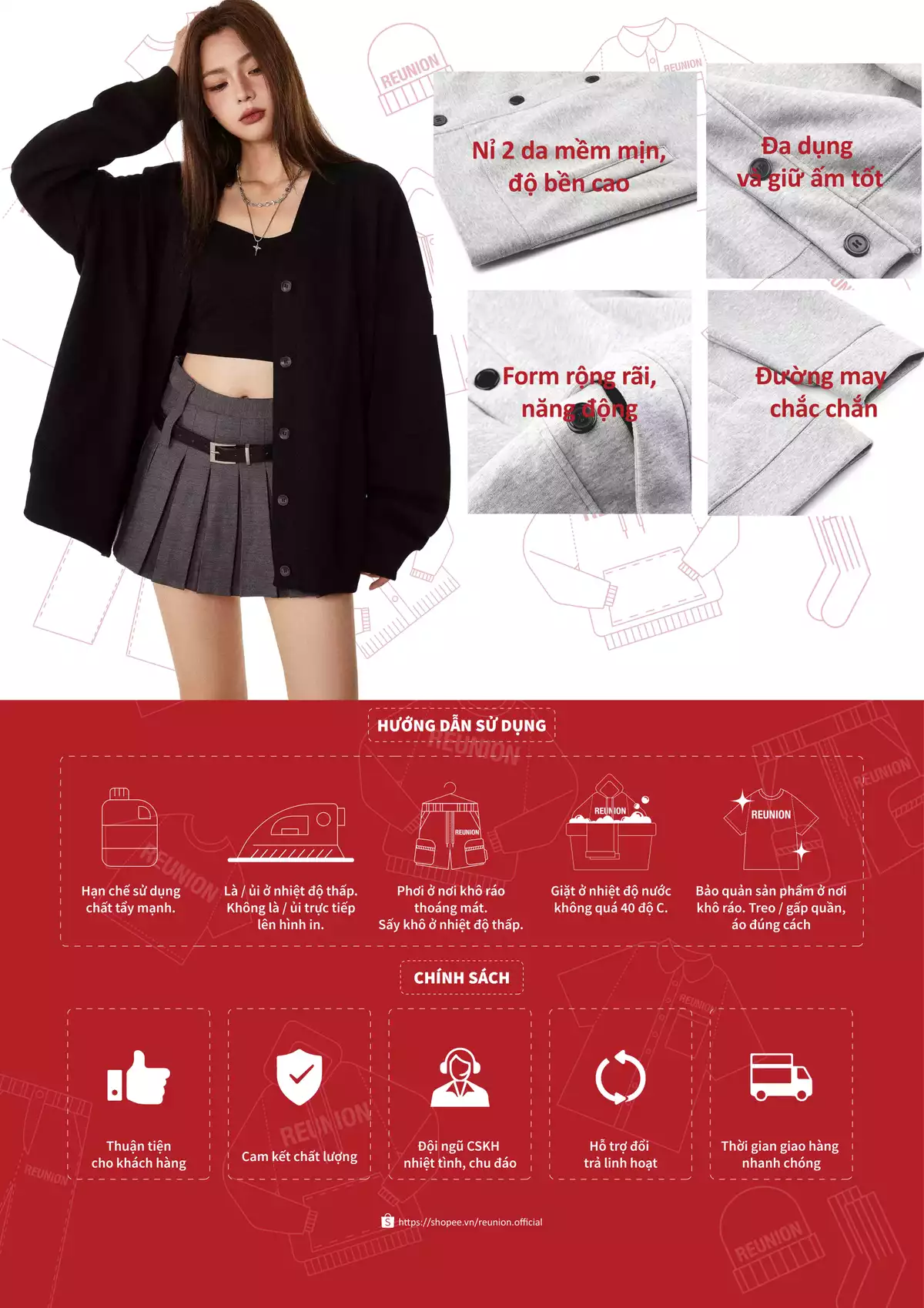 RNC Basic Cardigan - Áo Khoác Nỉ 2 Da Trơn Form Oversize Brand REUNION