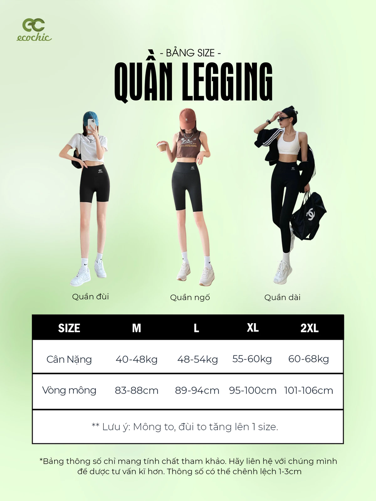 Quần Legging Đùi Ngố Dài ECOCHIC Nữ Cạp Cao Chất Liệu Su Đúc Định Hình Nâng Mông