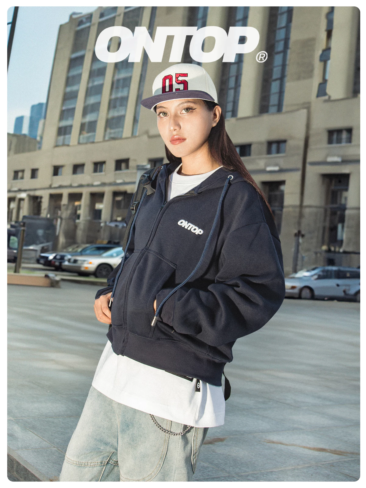 Hoodie Zip Boxy trơn vải nỉ ONTOP local brand nam nữ basic màu đen, xanh và xám |O25-AK1