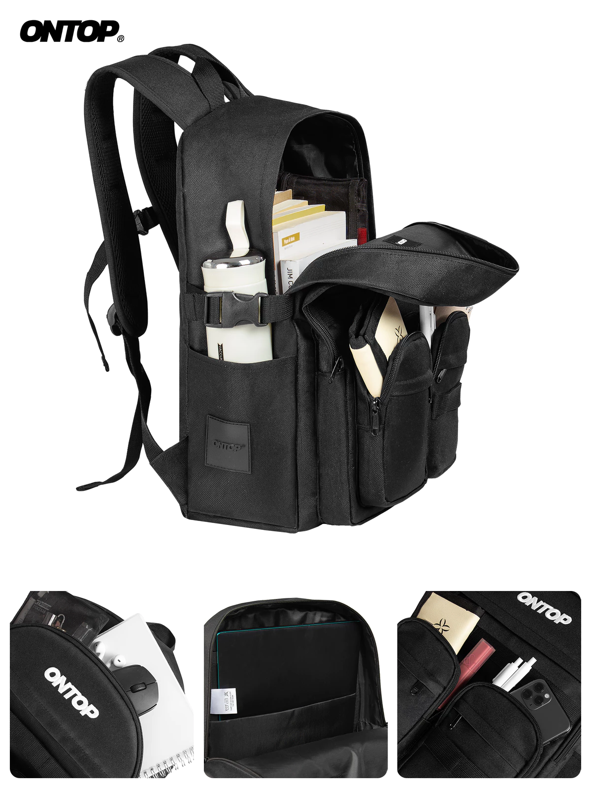 Balo local brand chính hãng ONTOP nam nữ đựng vừa laptop 15.6 inches vải canvas màu đen Adventure Backpack | O-P52