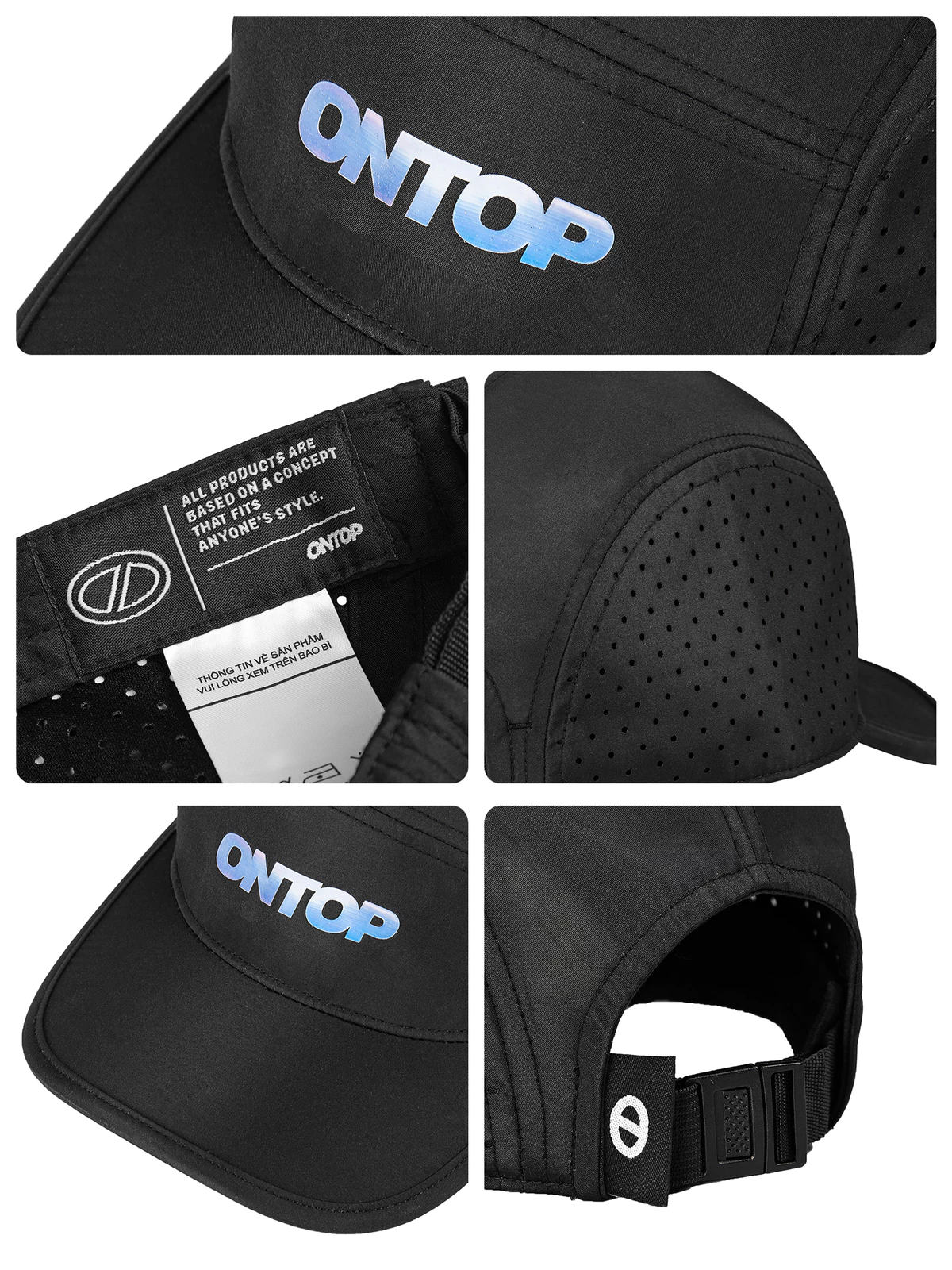 Mũ snapback basic local brand ONTOP có khóa điều chỉnh vòng đầu, lưỡi trai cho nam nữ màu đen, đen phối trắng | O-C2