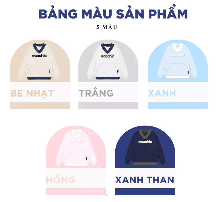Áo Sweater Cổ Tim ECOCHIC V-NECK SWEATSHIRT Chất Liệu Cao Cấp Chính Hãng Nhiều Màu B085
